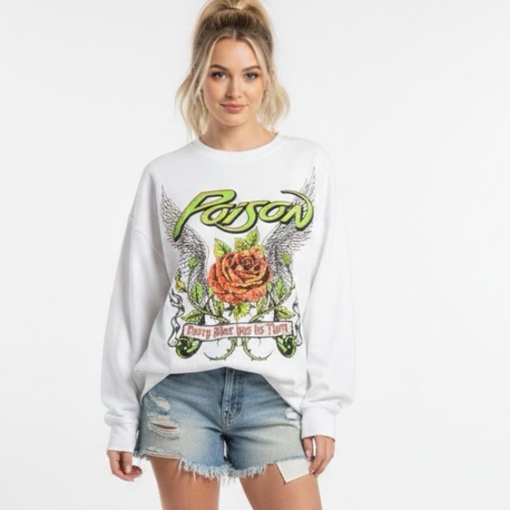 Goodie Two Sleeves Poison "Every Rose Has Its Thorn" Oversized Sweatshirt- Small